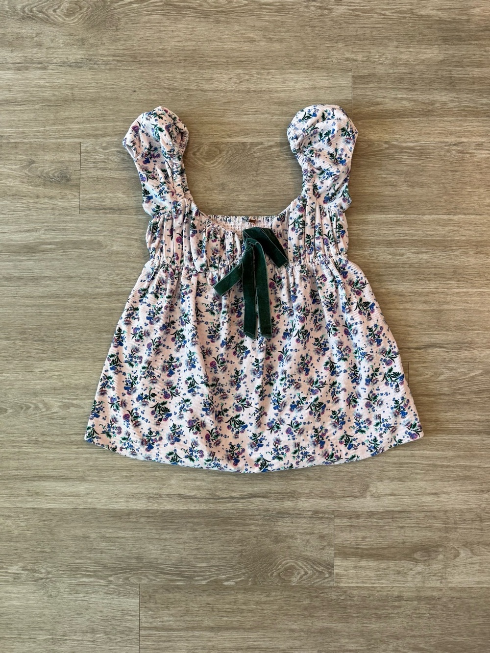 Free People Gaia Corduroy Floral Tunic/ Mini Dress with Velvet Ribbon, XS
